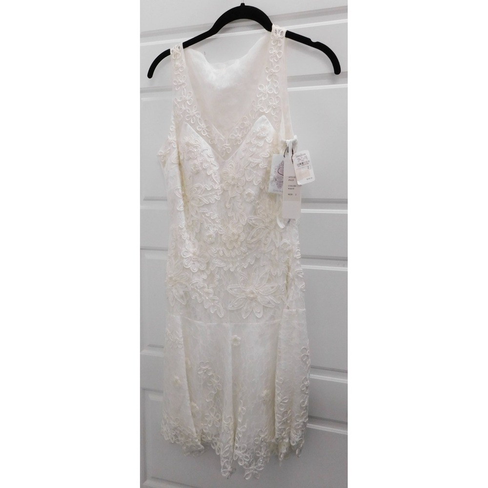 SUE WONG White Floral Beaded Strapless Dress $295rt sz 2 NWT